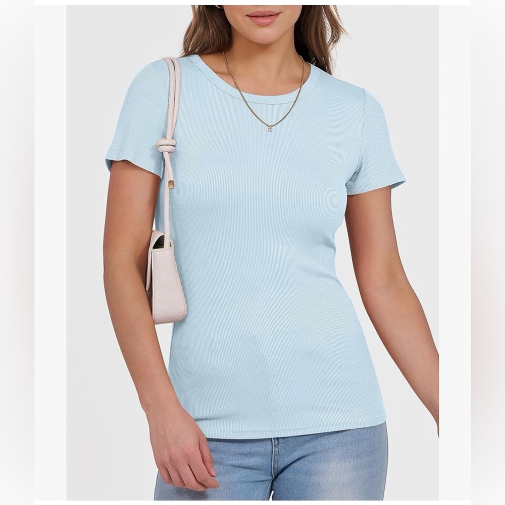 NWT Ribbed Short-Sleeve Sky Blue Ribbed Tee-M - Picture 5 of 12